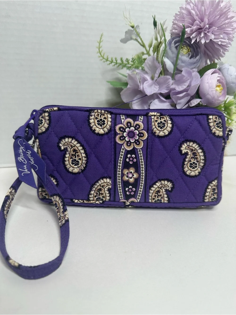 Vera Bradley Purple Quilted Paisley Wristlet Clutch